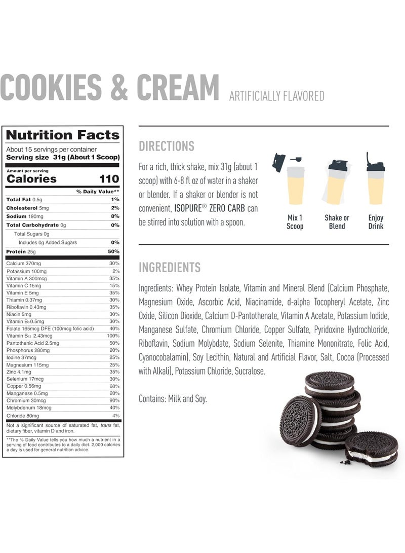 آيزوبيور مسحوق بروتين مصل اللبن النقي 100% خالي من الكربوهيدرات، خالٍ من الغلوتين، مع فيتامينات، بنكهة الكوكيز والكريمة، 25 غرام من البروتين لكل حصة، 1 رطل، 15 حصة (قد يختلف شكل العبوة) - Image 2